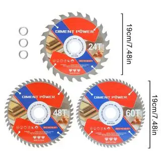 Lot de 3 lames de scie circulaire carbure diamètre 190mm avec 24, 48 et 60 dents alésage 30 mm gamme amateur