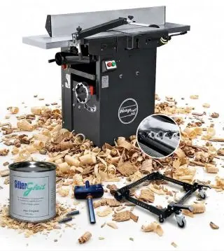 Dégauchisseuse raboteuse Holzprofi MAKER DR250 arbre hélicoïdal kit de déplacement, rallonge de table, clé dynamométrique et glisse bois