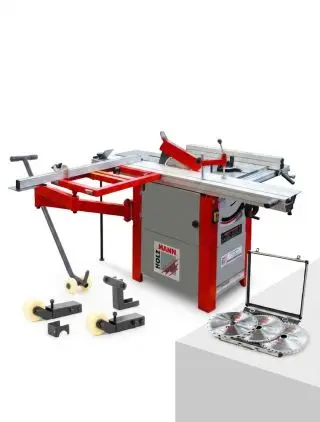 Scie circulaire avec chariot aluminium Holzmann TS250F-1600 avec kit de déplacement et coffret de lames