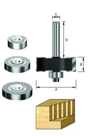 Fraise à feuillurer avec 4 roulements Ø7.9, Ø12.7, Ø15.88, Ø19.05 queue de 12 mm 