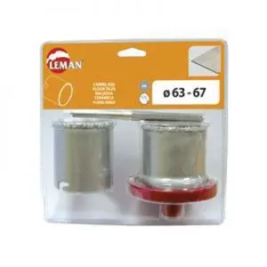 Lot de 2 trépans LEMAN Ø 63 et 67 avec embase et foret pilote