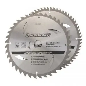 Lot de 2 lames de scie circulaire carbure diamètre 250  40 et 60 dents alésage 30 gamme amateur 
