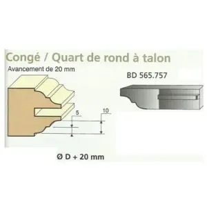 Jeu de 2 Couteaux 20mm CONGE 1/4 DE ROND A TALON - Travail par dessus - Le ravageur BD565757