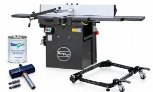 Pack plus dégauchisseuse raboteuse Holzprofi DR310 arbre hélicoïdal  inclus 2 rallonges de tables  + roulette + glisse bois + clé dynamométrique 