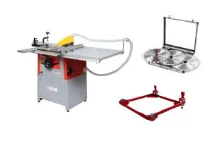 Scie circulaire avec chariot Holzmann TS250 mono comprenant kit de déplacement et coffret 3 lames carbure