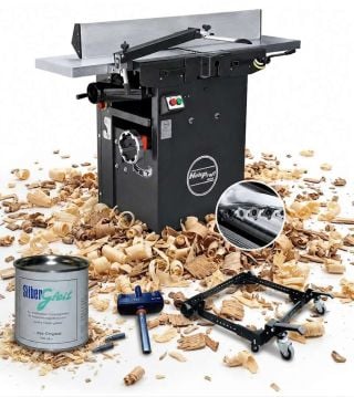 Dégauchisseuse raboteuse Holzprofi MAKER DR250 arbre hélicoïdal kit de déplacement, rallonge de table, clé dynamométrique et glisse bois