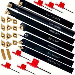 ensemble de 7 outils de tournage 10 mm + 14 plaquettes carbure de rechange