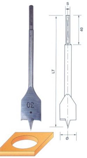 Rallonge pour mèches plates (Ø 18 à 38) - Longueur totale : 300 mm