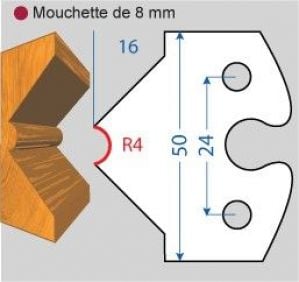 Contre/fers ht. 50 x 5 m/m - Mouchette de 8 mm (la paire)