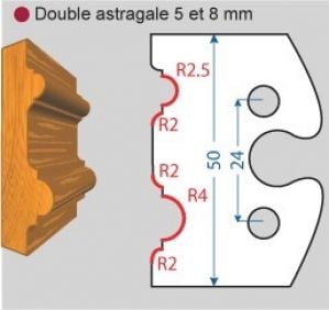 Fers de toupie hauteur 50 épaisseur 5 mm Double astragale 5 et 8 mm