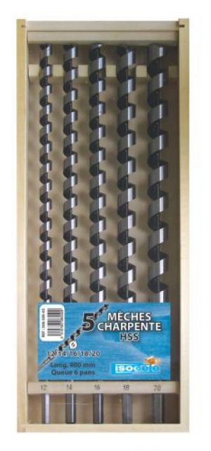 Coffret 5 mèches charpente HSS 'PRO' longueur 235 mm