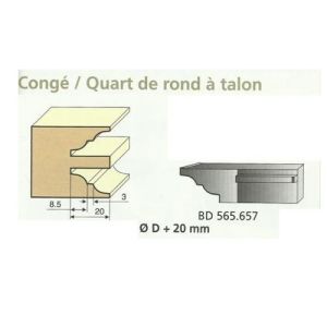 Jeu de 2 Couteaux Contre-profil 20mm CONGE 1/4 DE ROND - Travail par dessous - Le ravageur BD565657