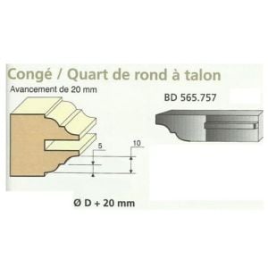 Jeu de 2 Couteaux 20mm CONGE 1/4 DE ROND A TALON - Travail par dessus - Le ravageur BD565757