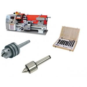 Tour à métaux électronique Holzmann ED300FD jeu de 9 outils, pointe tournante CM2, mandrin inclus 