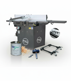 Pack dégauchisseuse raboteuse Holzprofi DR310 arbre hélicoïdal  avec rallonge de table + roulette + glisse bois + clé dynamométrique 